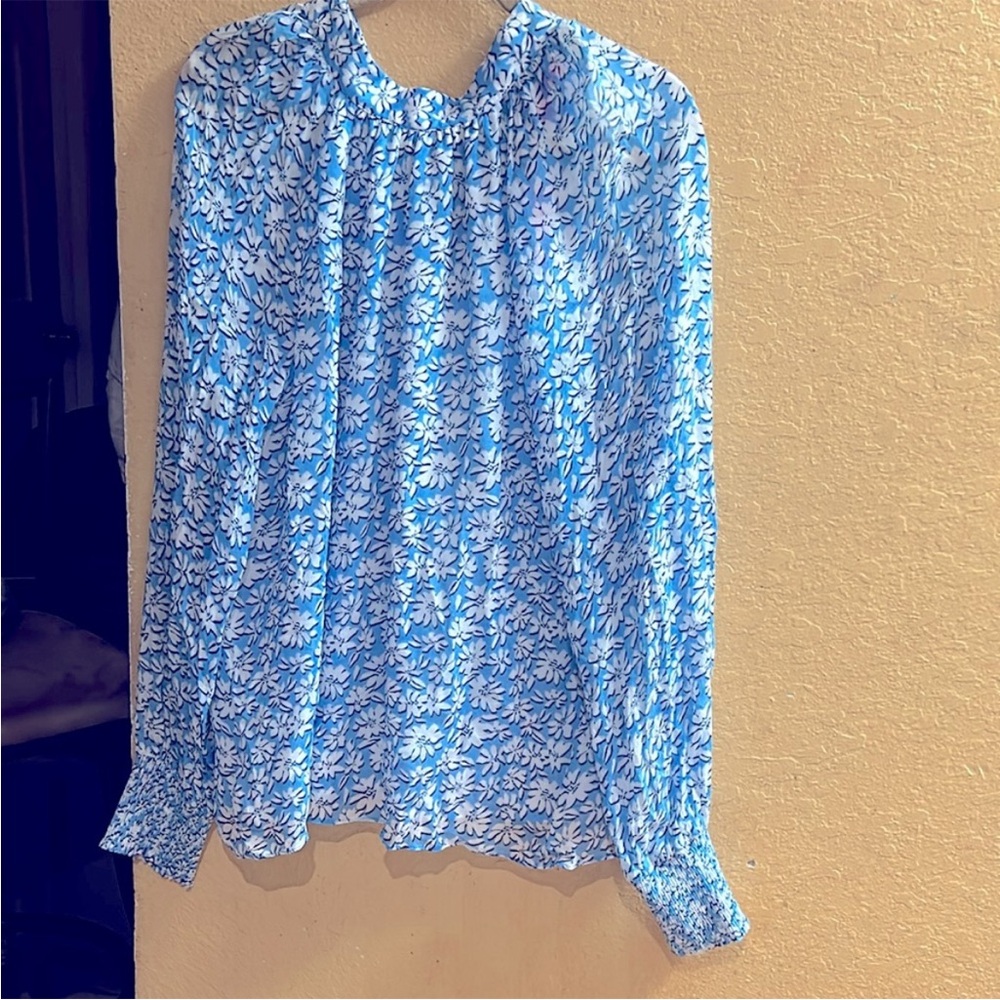 Lilly Pulitzer Blue and White Ruffled Blouse